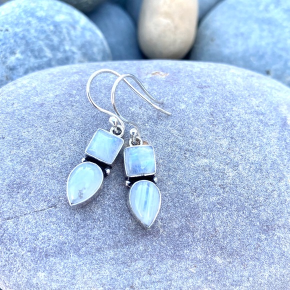 Sundance Jewelry - SUNDANCE rainbow moonstone EARRINGS sterling silver gemstone birthstone stone